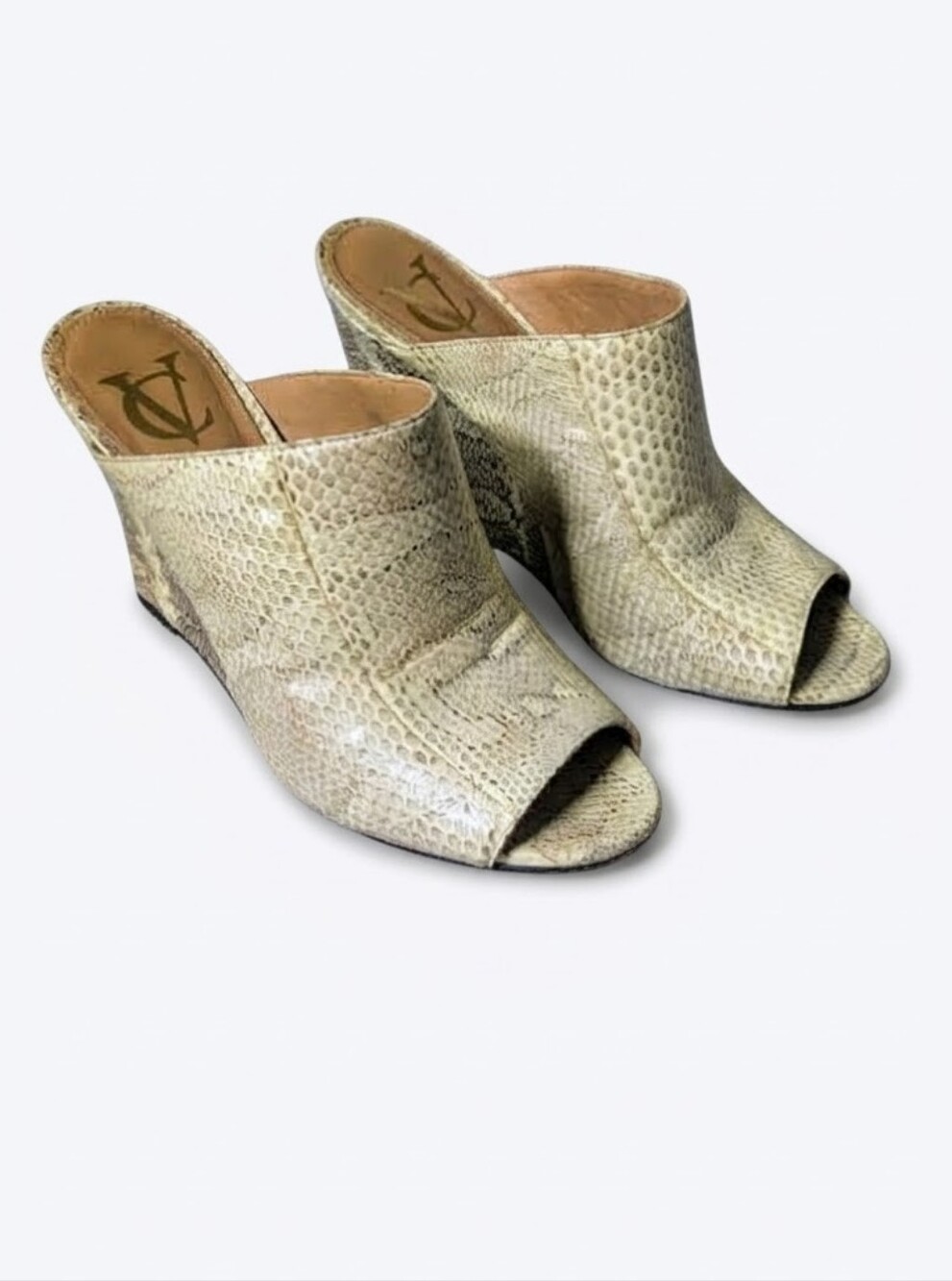 VC John Camuto Genuine Leather Snake Skin Texture Wedge Sandals 7.5